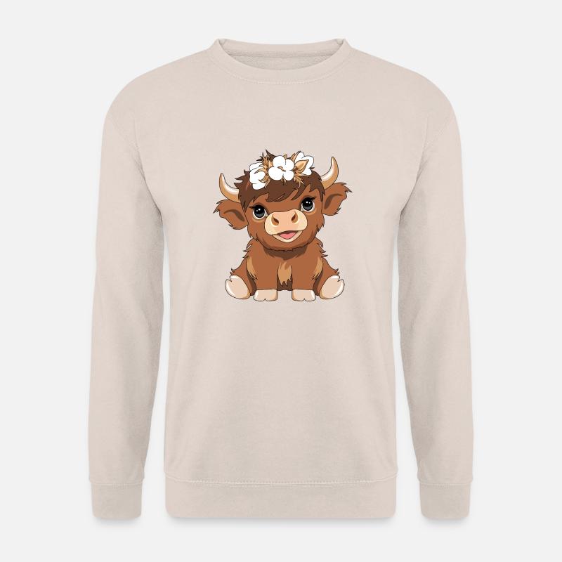 Süße Baby-Hochlandkuh mit Blumenkranz - Unisex Pullover - Sand