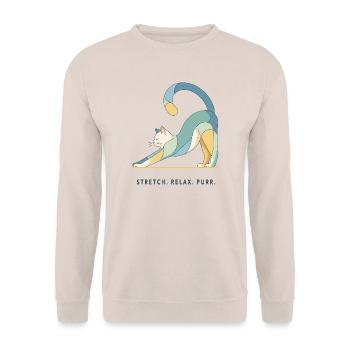 Stretch. Relax. Purr. – Katze - Unisex Pullover - Sand - Vorne - Alina (178cm) & Michal (187cm)