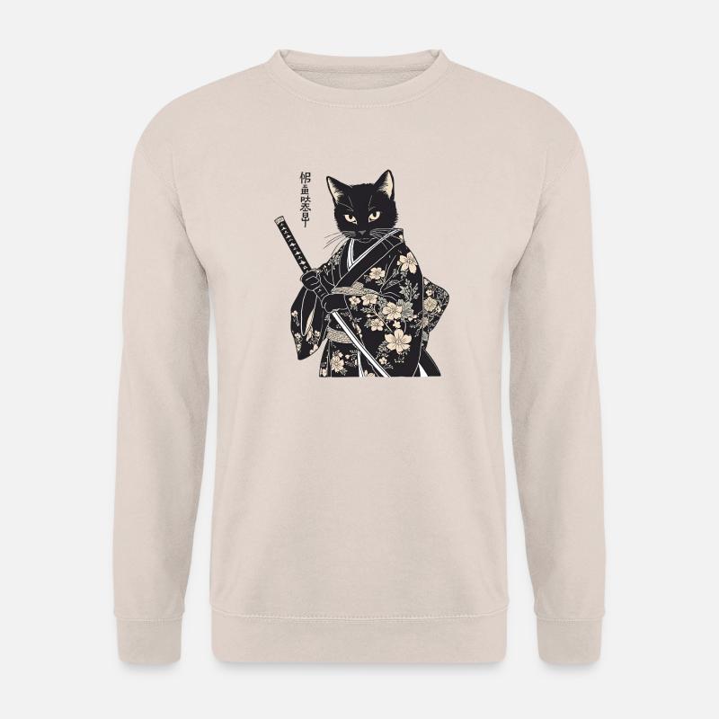 Samurai Katze – moderner japanischer Style - Unisex Pullover - Sand