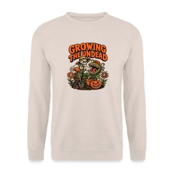 Die Untoten wachsen lassen – lustiger Halloween-Gärtner - Unisex Pullover - Sand - Vorne - Alina (178cm) & Michal (187cm)