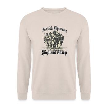 Schottische Highlander Geschichte Motiv | Clan  - Unisex Pullover - Sand - Vorne - Alina (178cm) & Michal (187cm)