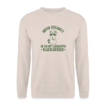 Abitur geschafft Lizenzierter Klugscheißer - Unisex Pullover - Sand - Vorne - Alina (178cm) & Michal (187cm)