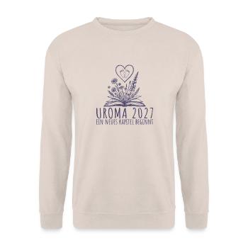 Werdende Uroma 2027 Neues Kapitel beginnt - Unisex Pullover - Sand - Vorne - Alina (178cm) & Michal (187cm)