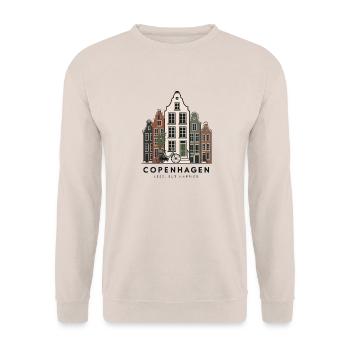Kopenhagen Häuserzeilen & Fahrrad - Unisex Pullover - Sand - Vorne - Alina (178cm) & Michal (187cm)