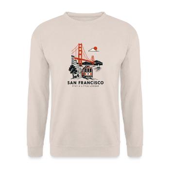 San Francisco Golden Gate Kabelcar Szene - Unisex Pullover - Sand - Vorne - Alina (178cm) & Michal (187cm)