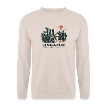Singapur Skyline Abend - Unisex Pullover - Sand - Vorne - Alina (178cm) & Michal (187cm)