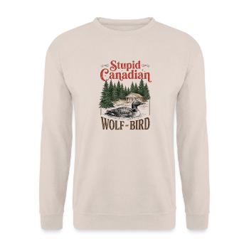 Hockey-Meme „Dummer Kanadischer Wolfsvogel“ - Unisex Pullover - Sand - Vorne - Alina (178cm) & Michal (187cm)