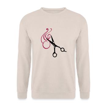 Frisör-Schere und Locke / haircut with - Unisex Pullover - Sand - Vorne - Alina (178cm) & Michal (187cm)