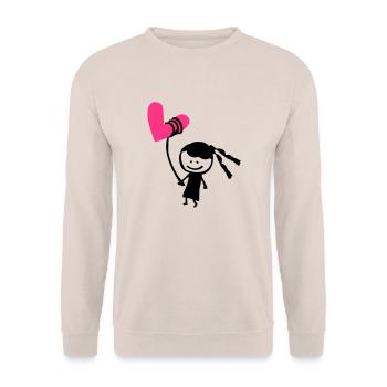 Kleines Mädchen mit Herzballon - Unisex Pullover - Sand - Vorne - Alina (178cm) & Michal (187cm)