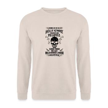 Hölle Teufel lustige Sprüche Grunge - Unisex Pullover - Sand - Vorne - Alina (178cm) & Michal (187cm)