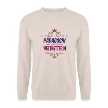 Pädagogin Weltretterin - Unisex Pullover - Sand - Vorne - Alina (178cm) & Michal (187cm)