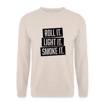 roll it. light it. smoke it. - Unisex Sweatshirt - sand - Front - Alina (178cm) & Michal (187cm)