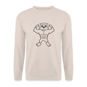Dog Bodybuilder Strong Muscles Gym Weightlifting - Unisex Sweatshirt - sand - Front - Alina (178cm) & Michal (187cm)