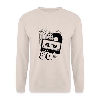 80er Party,Fun Shirt,80er , back to the 80s.(25) - Unisex Pullover - Sand - Vorne - Alina (178cm) & Michal (187cm)