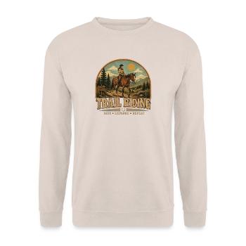 Trailreiten – Retro-Vintage-Reiten - Unisex Pullover - Sand - Vorne - Alina (178cm) & Michal (187cm)