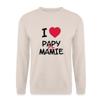 I Love Papy et Mamie - Unisex Sweatshirt - sand - Front - Alina (178cm) & Michal (187cm)