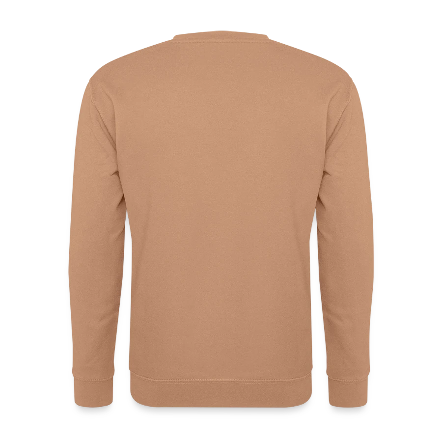 Drift Island badge on a unisex sweatshirt, mocha, back