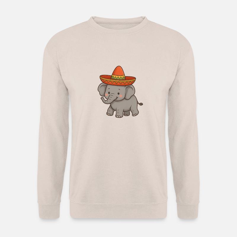 Lustiger Elefant mit rotem Sombrero – Cartoon-Stil - Unisex Pullover - Sand