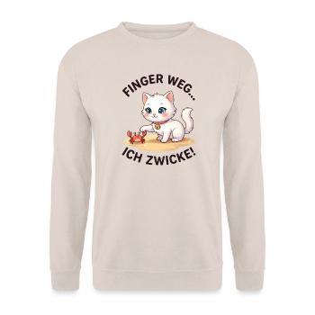 Katze Krabbe Finger weg Spruch - Unisex Pullover - Sand - Vorne - Alina (178cm) & Michal (187cm)
