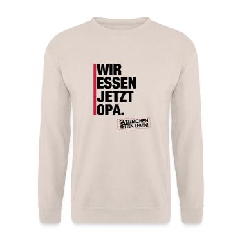 Wir essen jetzt Opa. - Unisex Pullover - Sand - Vorne - Alina (178cm) & Michal (187cm)