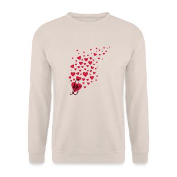 fly fliegende Herzchen, viele Herzen Herz - Unisex Pullover - Sand - Vorne - Alina (178cm) & Michal (187cm)