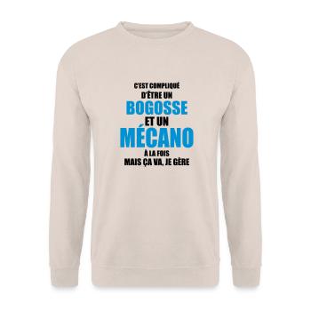 compliqué d'être un bogosse et un mécano - Sweat-shirt Unisexe - sable - Devant - Alina (178cm) & Michal (187cm)