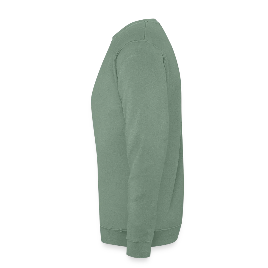 Mount Olympus badge on a unisex sweatshirt, steel green, left