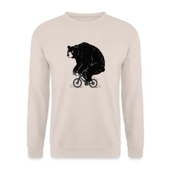 Gravel Bike Bear – lustiger Radfahrer - Unisex Pullover - Sand - Vorne - Alina (178cm) & Michal (187cm)