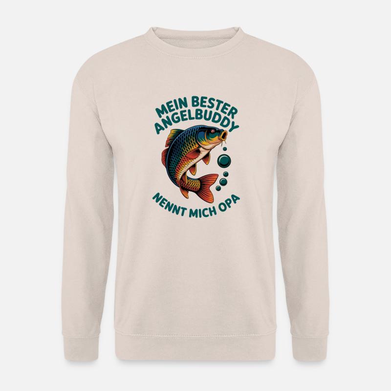 Angeln mit den Enkeln Angel Opa Angelbuddy - Unisex Pullover - Sand