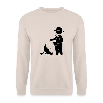 Bauer füttert Hühner - Unisex Pullover - Sand - Vorne - Alina (178cm) & Michal (187cm)