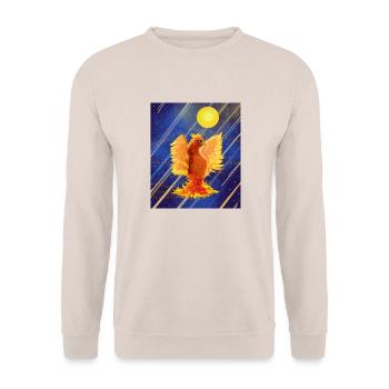 Kosmisch leuchtender Feuervogel: Cyber-Semurg - Unisex Pullover - Sand - Vorne - Alina (178cm) & Michal (187cm)