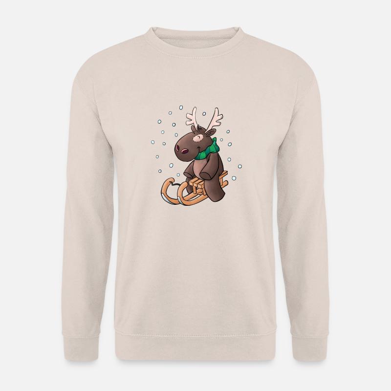 Elch - Kuschelelch mit Schlitten - Unisex Pullover - Sand