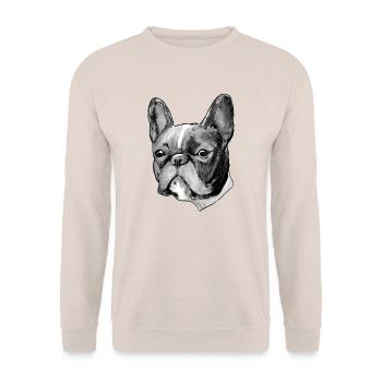 Französische Bulldogge von Fehli Felicitas - Unisex Pullover - Sand - Vorne - Alina (178cm) & Michal (187cm)