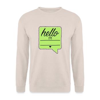 Hello I'm - Dein Name - Dein Text - Baby - Beruf - Unisex Pullover - Sand - Vorne - Alina (178cm) & Michal (187cm)