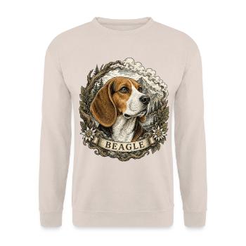Beagle im Vintage Stil mit Berglandschaft - Unisex Pullover - Sand - Vorne - Alina (178cm) & Michal (187cm)