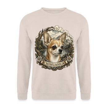 Chihuahua in vintage style with mountain landscape - Unisex Sweatshirt - sand - Front - Alina (178cm) & Michal (187cm)