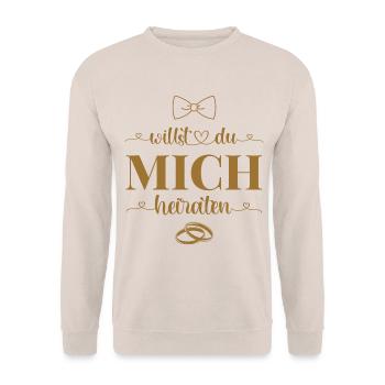 Heiratsantrag Hochzeit Willst Du mich heiraten - Unisex Pullover - Sand - Vorne - Alina (178cm) & Michal (187cm)
