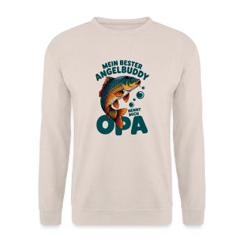 Angeln mit Enkeln Angel Opa Angelbuddy - Unisex Pullover - Sand - Vorne - Alina (178cm) & Michal (187cm)