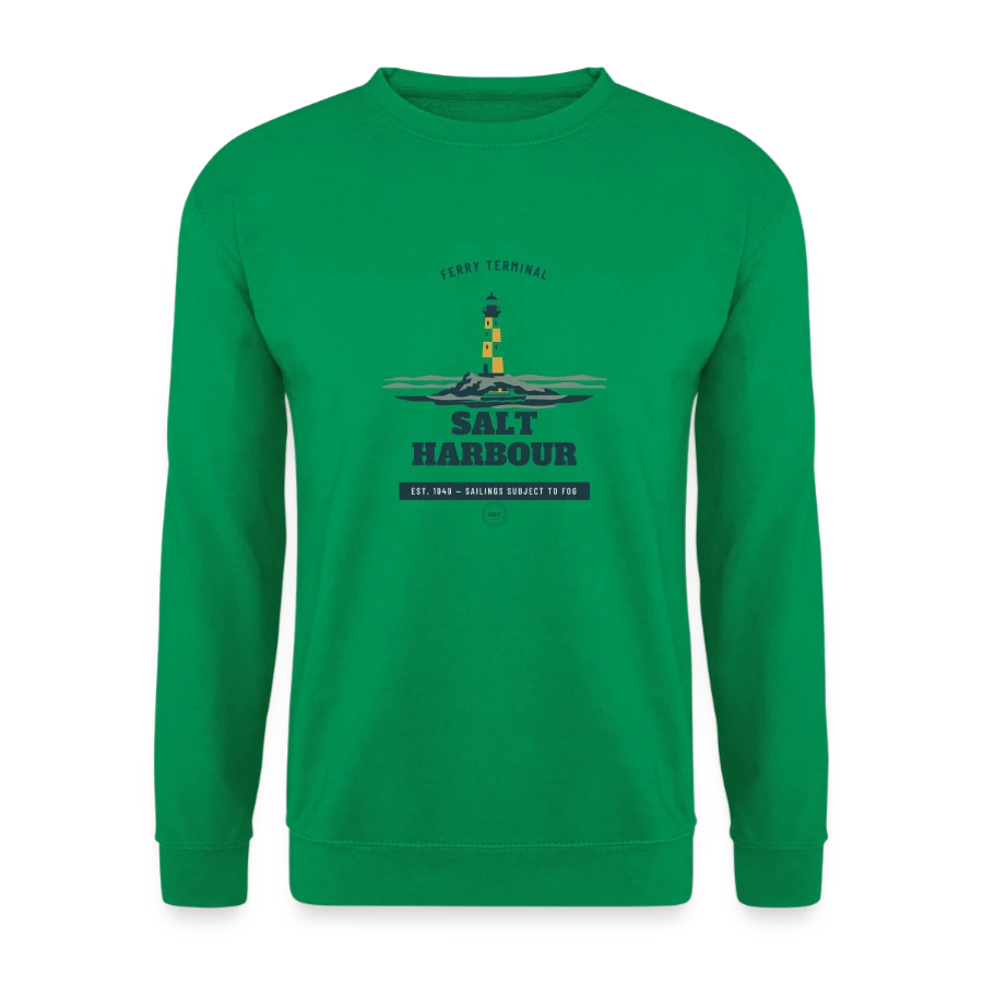 Salt Harbour badge on a unisex sweatshirt, kelly green, front