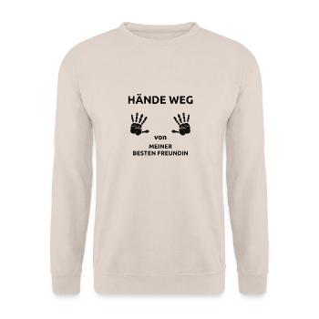 Hände weg von meiner besten Freundin Geschenk - Unisex Pullover - Sand - Vorne - Alina (178cm) & Michal (187cm)