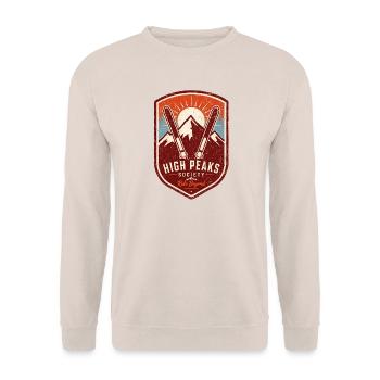 High Peaks Society – Ride Beyond Vintage Ski Badge - Unisex Sweatshirt - sand - Front - Alina (178cm) & Michal (187cm)