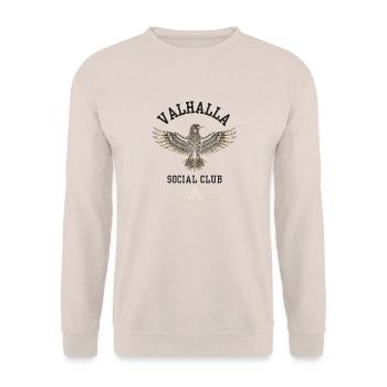 Valhalla Social Club – Retro-/College-Stil - Unisex Pullover - Sand - Vorne - Alina (178cm) & Michal (187cm)