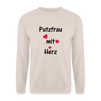 Putzfrau mit Herz - Unisex Pullover - Sand - Vorne - Alina (178cm) & Michal (187cm)
