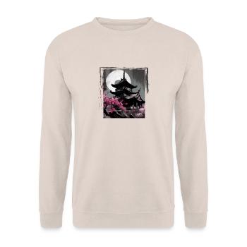 Vintage Japanese Sakura Cherry Blossom Temple - Unisex Sweatshirt - sand - Front - Alina (178cm) & Michal (187cm)