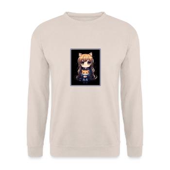 Kawaii Girl Anime Manga Girl Cat - Unisex Sweatshirt - sand - Front - Alina (178cm) & Michal (187cm)