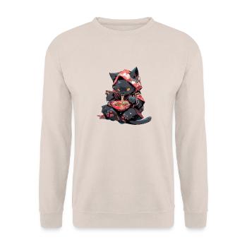 Anime Manga Kawaii Cat Eats Ramen Noodles - Unisex Sweatshirt - sand - Front - Alina (178cm) & Michal (187cm)
