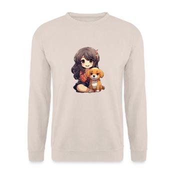 Kawaii Girl Anime Manga Fille et Chien - Sweat-shirt Unisexe - sable - Devant - Alina (178cm) & Michal (187cm)