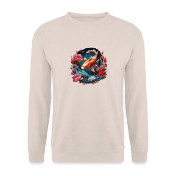 Vintage 80er Retro Japanisch Asiatisch Koi Karpfen - Unisex Pullover - Sand - Vorne - Alina (178cm) & Michal (187cm)