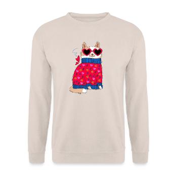 Katze und herzen - Unisex Pullover - Sand - Vorne - Alina (178cm) & Michal (187cm)