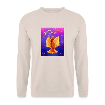 Ein orangefarbener kosmischer Cyber-Vogel - Unisex Pullover - Sand - Vorne - Alina (178cm) & Michal (187cm)